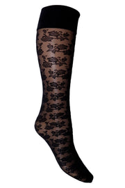 Flower Lace Knee High Sock | Black | Strømper fra Black Colour