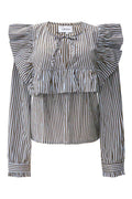 Heather Ls Tie Blouse | Brown Blue Stripe | Bluse fra Liberté