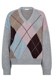 Maja Check V-Knit 32218 | Mid Grey | Strik fra Co'couture