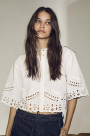 PrimaCC Embroidery Crop Shirt | White | Skjorte fra Co'couture