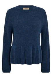Thora O-Neck Frill Knit | Ensign Blue | Strik fra Mos Mosh