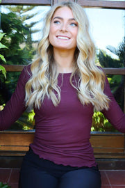 Natalia Ls Round Neck  Blouse | Bordeaux | Bluse fra Liberté