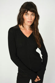 Relena Rib Polo Knit | Black | Strik fra Mos Mosh