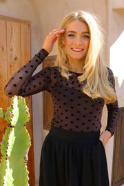 Mesh Ls Tshirt | Dark Brown Black Flock Heart | Bluse fra Liberté
