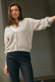 Thora V-Neck Knit Cardigan | Feather Gray | Strik fra Mos Mos