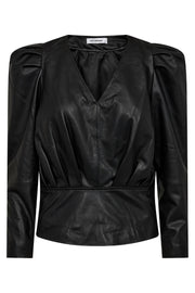 Phoebe Drape Puff Blouse | Black | Skjorte fra Co'couture