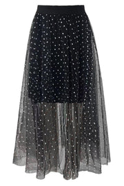 Tulle Heart Skirt | Black Small Silver Hearts | Nederdel fra Liberté