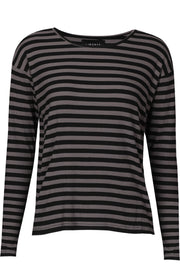 Natalia Ls Boxy Blouse | Black Dark Grey Stripe | Bluse fra Liberté