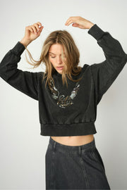 Cosette O-LS Deco Sweatshirt | Phantom | Bluse fra Mos Mosh