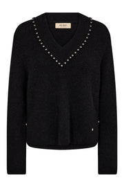 Zora V-Neck Bead Knit | Black | Strik fra Mos Mosh