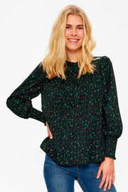 Teresa Blouse | Black w. Rainy Forest | Bluse fra Freequent