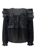 Nor Ls Frill Blouse | Black Sequins | Bluse fra Liberté