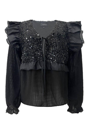 Nor Ls Frill Blouse | Black Sequins | Bluse fra Liberté