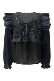 Nor Ls Frill Blouse | Black Sequins | Bluse fra Liberté