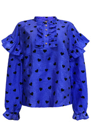 Tia Ls Frill Blouse | Cobolt Blue Black Heart | Bluse fra Liberté