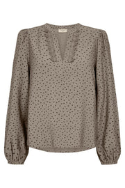 Elin Blouse 207315 | Desert Taupe W. Black | Bluse fra Freequent