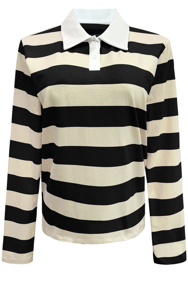 Polo Ls Shirt | Creamy Black Stripe | Bluse fra Liberté