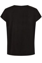 Narelle V-neck Stud Tee   | Black | T-shirt fra Mos Mosh