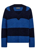 Taci Stripe LS V-Neck Knit | Maritimes Blau | Stricken von Mos Mosh – nedsat