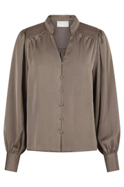 Massima Drapy Satin Blouse | Dark Taupe | Bluse fra Neo Noir