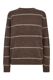 Thora Slim Stripe Crewneck Knit  | Pine Bark  | Strik fra Mos Mosh