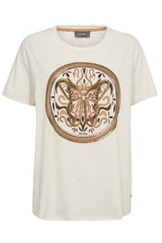 Fiona O-SS Embroidery Tee   | Ecru | T-shirt fra Mos Mosh