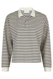 Sara Stripe Polo Blouse | Sand | Bluse fra Neo Noir