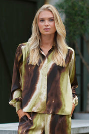Arianna Blouse 2860 | Brown Green Print | Bluse fra Prepair