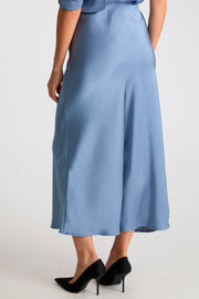 Vicky Heavy Satin Skirt | Smoke Blue | Nederdel fra Neo Noir