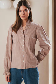 Brielle Stripe Shirt | Brown | Skjorte fra Neo Noir