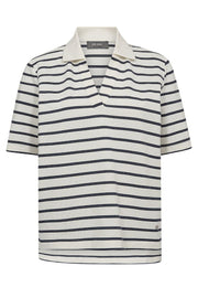 Milena SS Stripe Polo Tee | Maritime Blue | T-shirt fra Mos Mosh