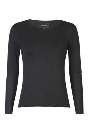 Isa Ls Lace Sleeve Blouse | Black Wavy Lines | Mesh bluse fra Liberté