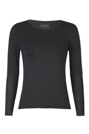 Isa Ls Lace Sleeve Blouse | Black Wavy Lines | Mesh bluse fra Liberté