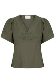 Irina Poplin Blouse | Army | Blue fra Neo Noir