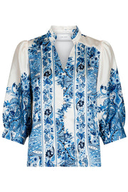 Roselle Paisley Border Blouse | Bright Blue | Bluse fra Neo Noir