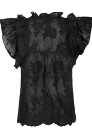 Jayla Big Embroidery Top | Black | Top fra Neo Noir