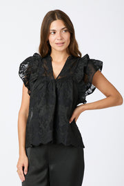 Jayla Big Embroidery Top | Black | Top fra Neo Noir