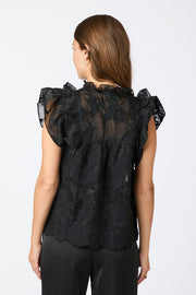 Jayla Big Embroidery Top | Black | Top fra Neo Noir