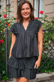 Jayla Denim Top | Black | Bluse fra Neo Noir