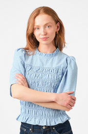Possini Check Smock Blouse | Light Blue | Bluse fra Neo Noir