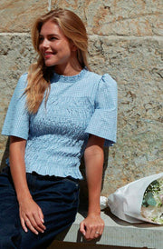 Possini Check Smock Blouse | Light Blue | Bluse fra Neo Noir