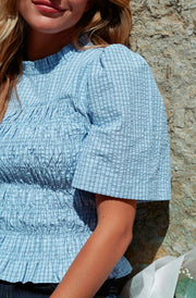 Possini Check Smock Blouse | Light Blue | Bluse fra Neo Noir