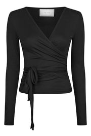 Nia Jersey Wickelbluse | Schwarz | Athleisure von Neo Noir