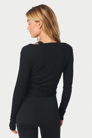 Nia Jersey Wickelbluse | Schwarz | Athleisure von Neo Noir