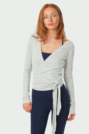 Nia Jersey Wickelbluse | Hellgrau Melange | Athleisure von Neo Noir