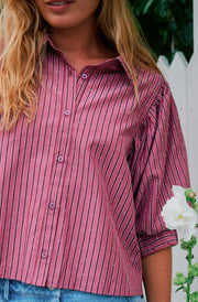Etta Soft Stripe Stone Shirt | Dark Rose | Bluse fra Neo Noir