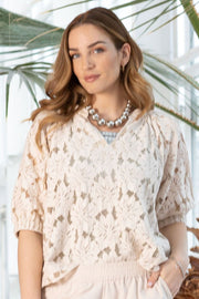 Nelly Flower S/S Puff Blouse | Champagne | Bluse fra Black Colour