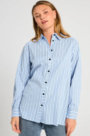 Stripy Shirt 205254 | Chambray Blue W. Navy Blazer | Shirt fra Freequent