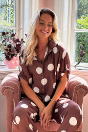 Mabel Shirt Blouse | Mocca Dot | Bluse fra Black Colour