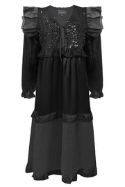 Nor Ls Frill Dress | Black Sequins | Kjole fra Liberté